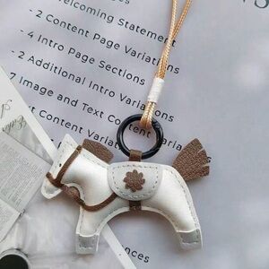 Leather White and Brown Horse Bag Charm or Keychain
